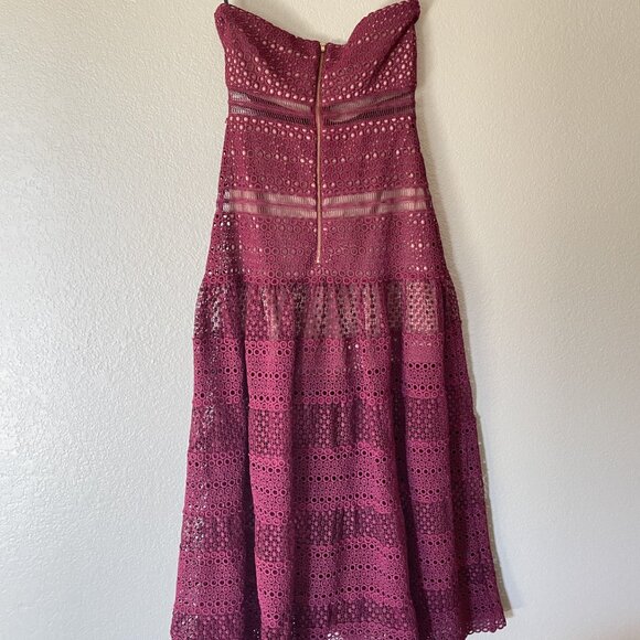 Self Portrait Sculpted Strapless Dress in Burgundy Maroon - Size 4 / S - Picture 3 of 5